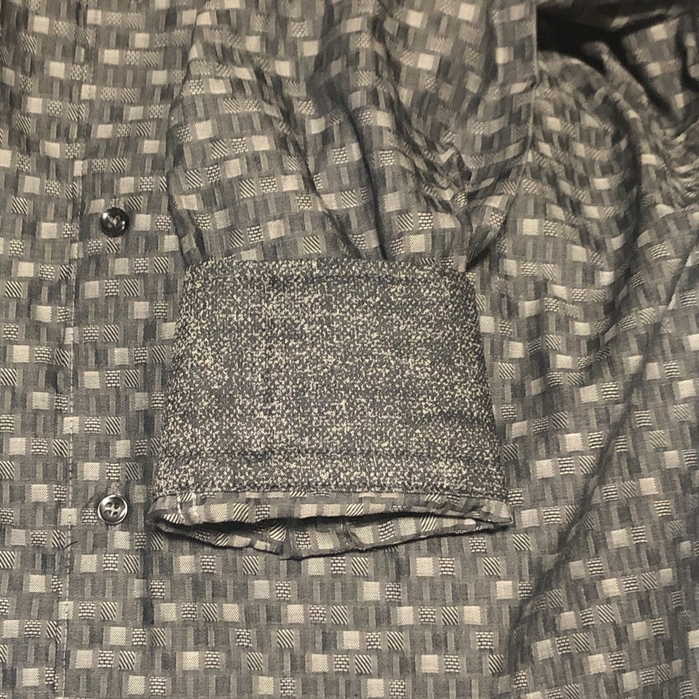 Visconti Black Shirt Men's MED Black Gray Weaved Button Up Long Sleeve Flip Cuff - Picture 9 of 9